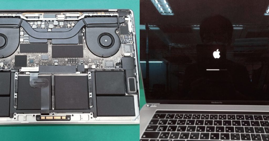 Macbookpro 15inch 2018年モデル 電源が入らない修理、ロジックボードの電源回路修復